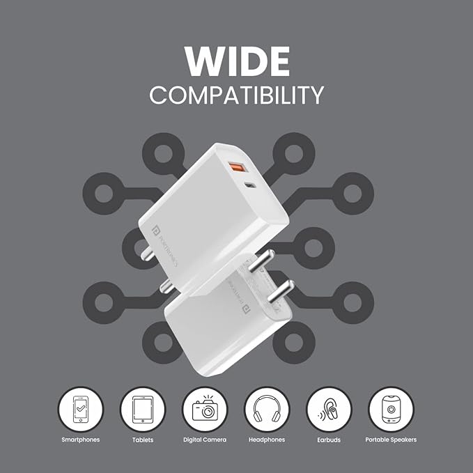 Portronics Adapto 45 20W Mach USB & Type-C Dual Output Super Fast Charger,Wall Adapter Power Delivery 3.0& USB A Fast Charge Adaptor for iPhone,Android & Other Type C Enabled Devices(White),Pack of 1