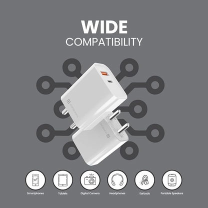 Portronics Adapto 45 20W Mach USB & Type-C Dual Output Super Fast Charger,Wall Adapter Power Delivery 3.0& USB A Fast Charge Adaptor for iPhone,Android & Other Type C Enabled Devices(White),Pack of 1