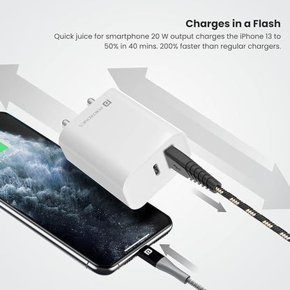 Portronics Adapto 45 20W Mach USB & Type-C Dual Output Super Fast Charger,Wall Adapter Power Delivery 3.0& USB A Fast Charge Adaptor for iPhone,Android & Other Type C Enabled Devices(White),Pack of 1
